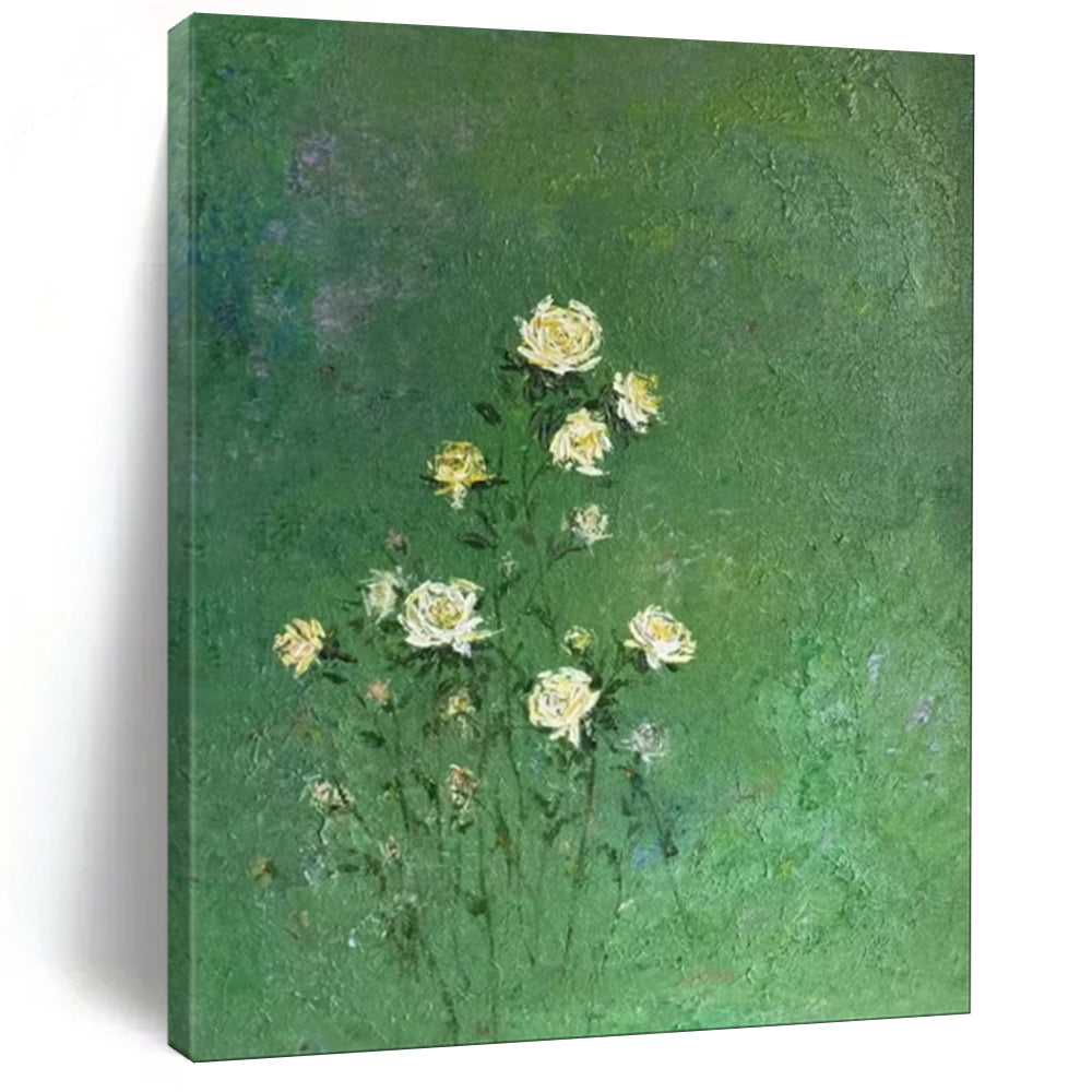 “Yellow Flowers on Green” - Impressionist Floral Painting On Canvas PT1978