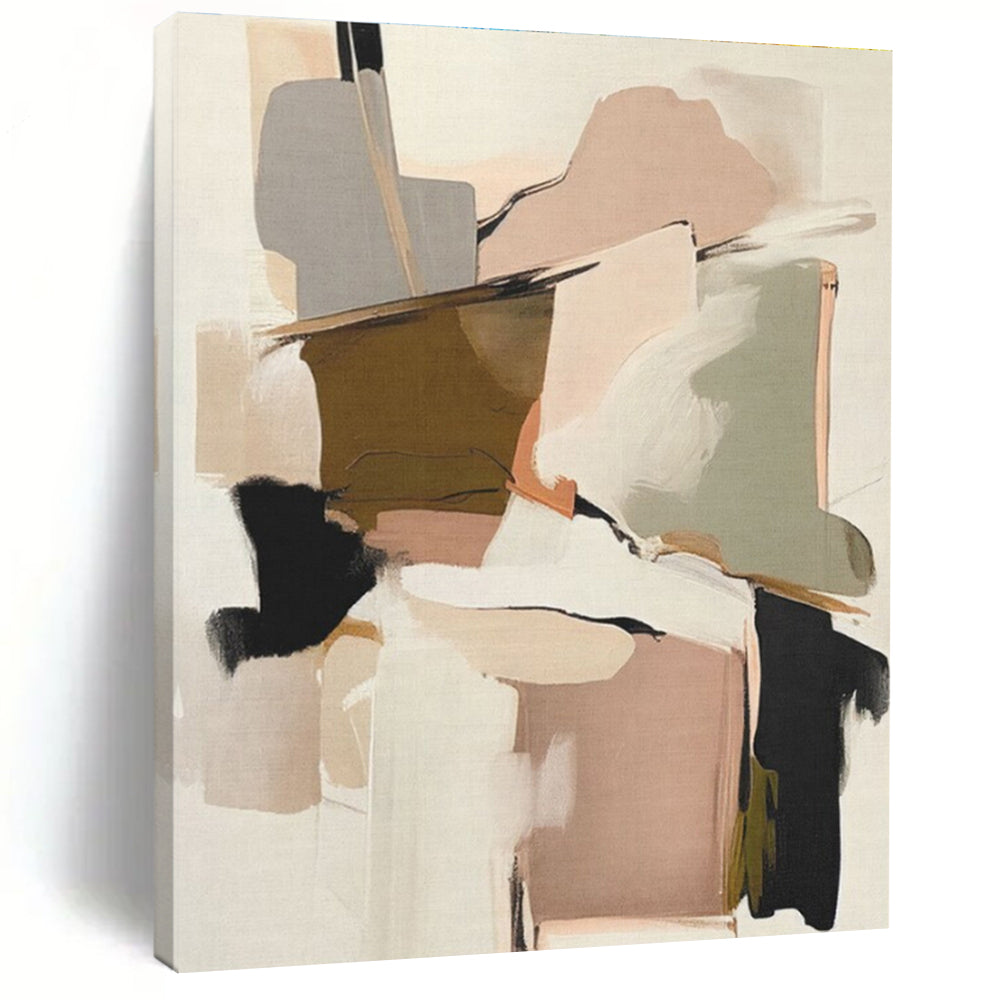 “Blush & Neutral Geometric Abstraction” - Blush, Beige, Gray Abstract Geometric Painting On Canvas PS0755