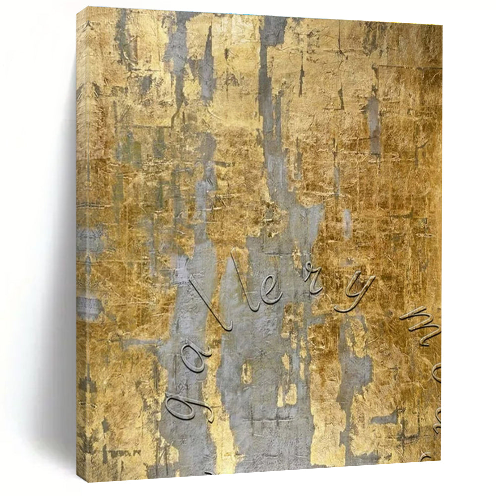 Gold and Gray Textured, "Gilded Memories" – Mixed - Media Abstract On Canvas PS0888