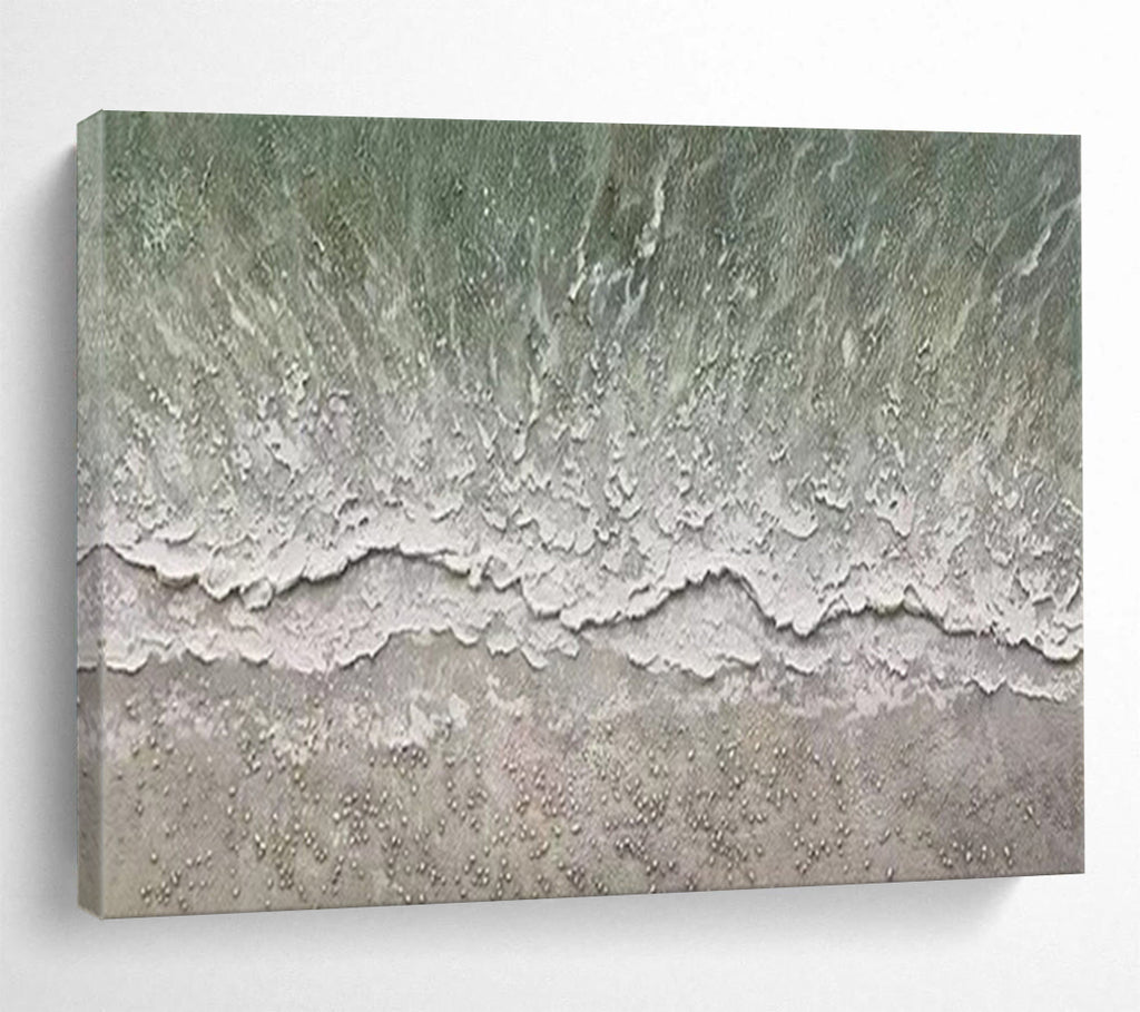 “Green - White Textured Beach” - Aerial Perspective “Wave Ripple” Painting On Canvas PT1667