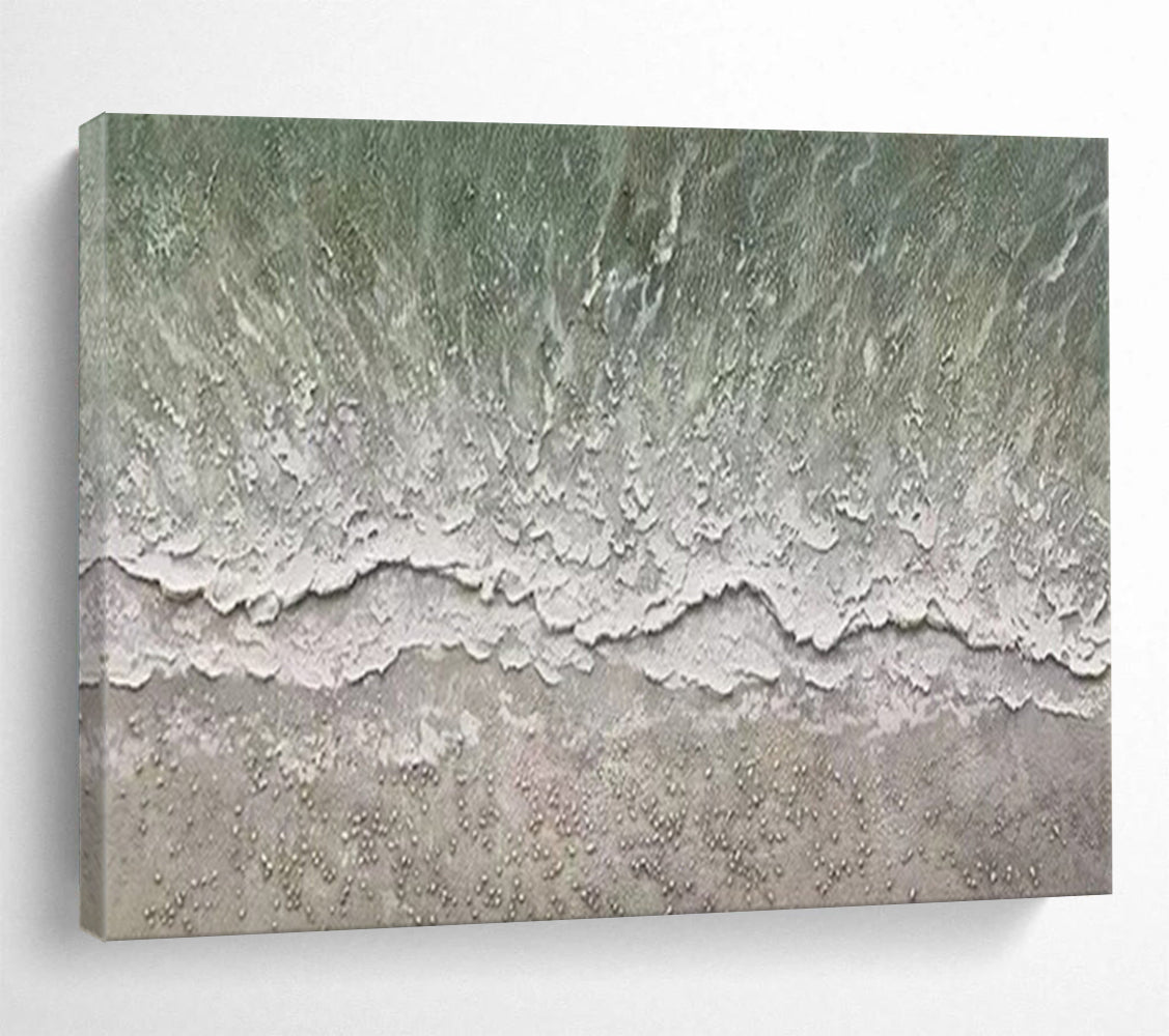 “Green - White Textured Beach” - Aerial Perspective “Wave Ripple” Painting On Canvas PT1667