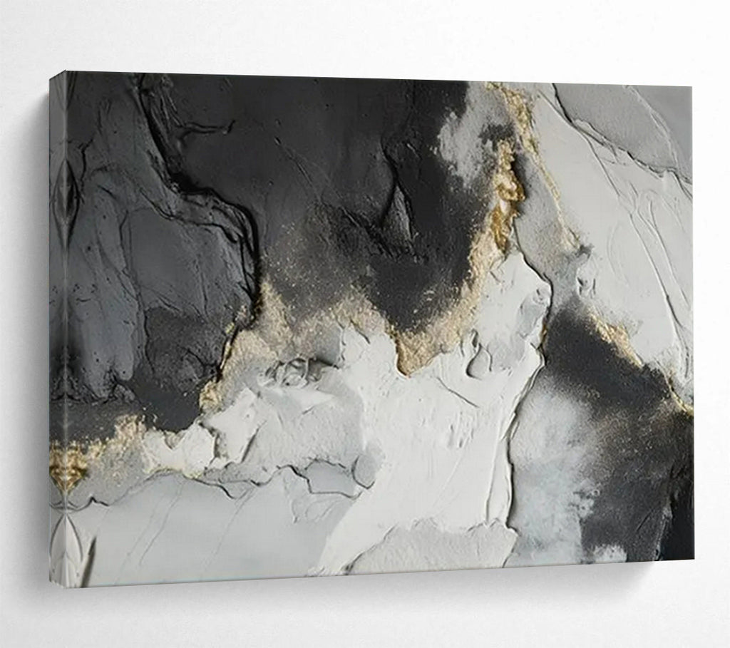 “Black - Gray - Gold Textured Abstract” - Luxe Abstract Painting On Canvas PT1580