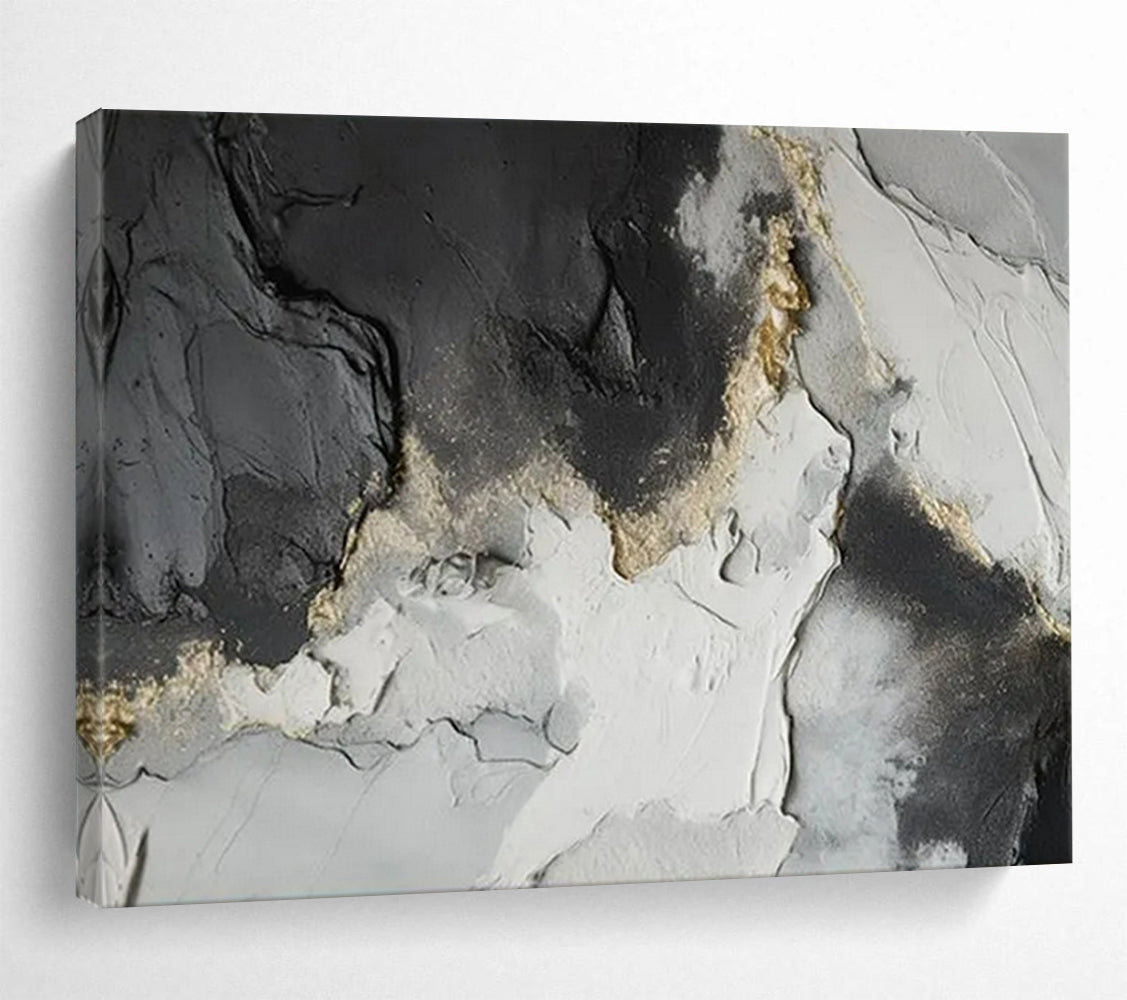 “Black - Gray - Gold Textured Abstract” - Luxe Abstract Painting On Canvas PT1580
