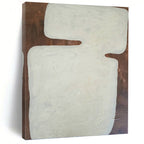 “White Geometric Form on Brown” - Textured Abstract Painting On Canvas PT1082