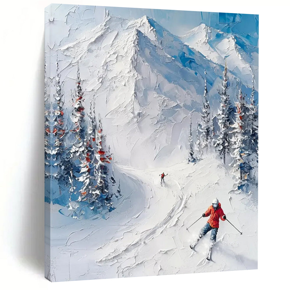 “Textured Ski Landscape” - Detailed Winter Sports Painting On Canvas DS313