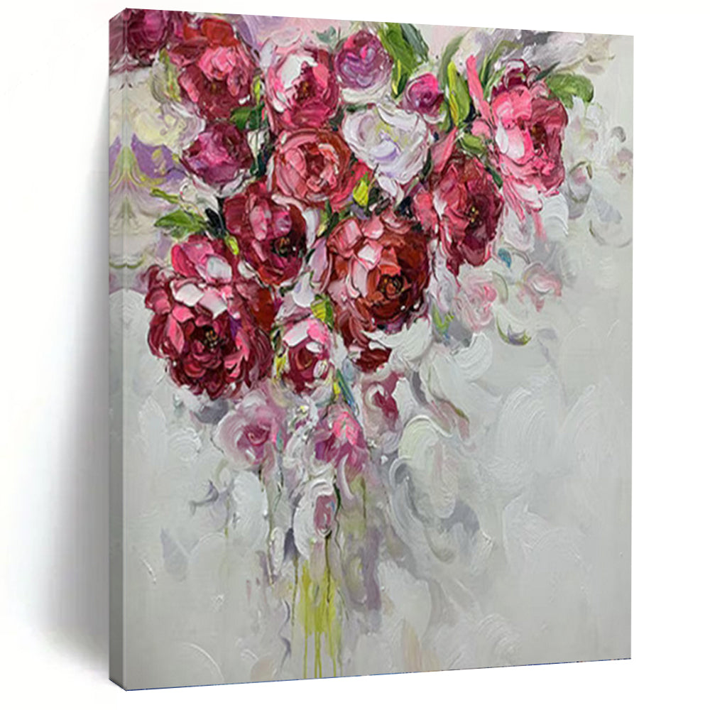 “Blush Bouquet” - Pink, Purple, Floral Impasto Painting On Canvas PT1464