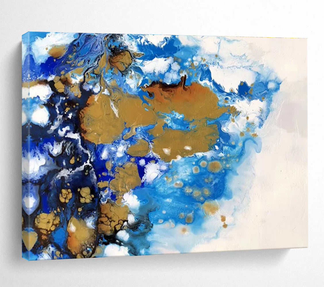 “Blue - Gold Fluid Abstract” Abstract Painting On Canvas DKS167