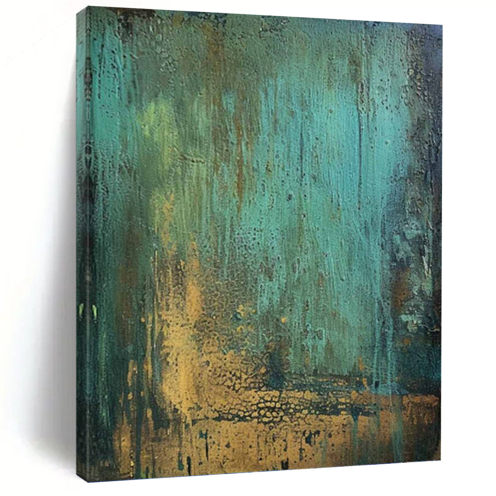 “Teal - Gold Textured Fusion” - Textured Abstract Painting On Canvas PT1194