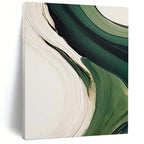 “Green & White Flowing Abstraction” - Fluid, Abstract Shapes Painting On Canvas PT1468