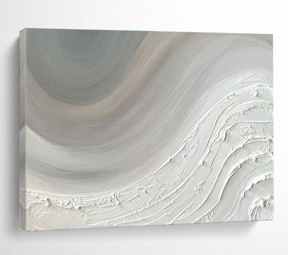 “Textured White Wave Abstract” - Textured Abstract Painting on Canvas, Great for Spa & Bedroom DKS584