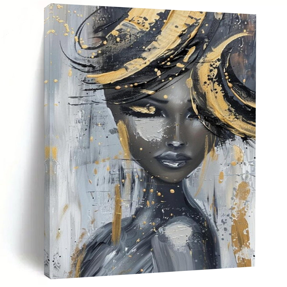 “Abstract Woman with Gold Accents” - Expressive Acrylic Painting On Canvas PT2196