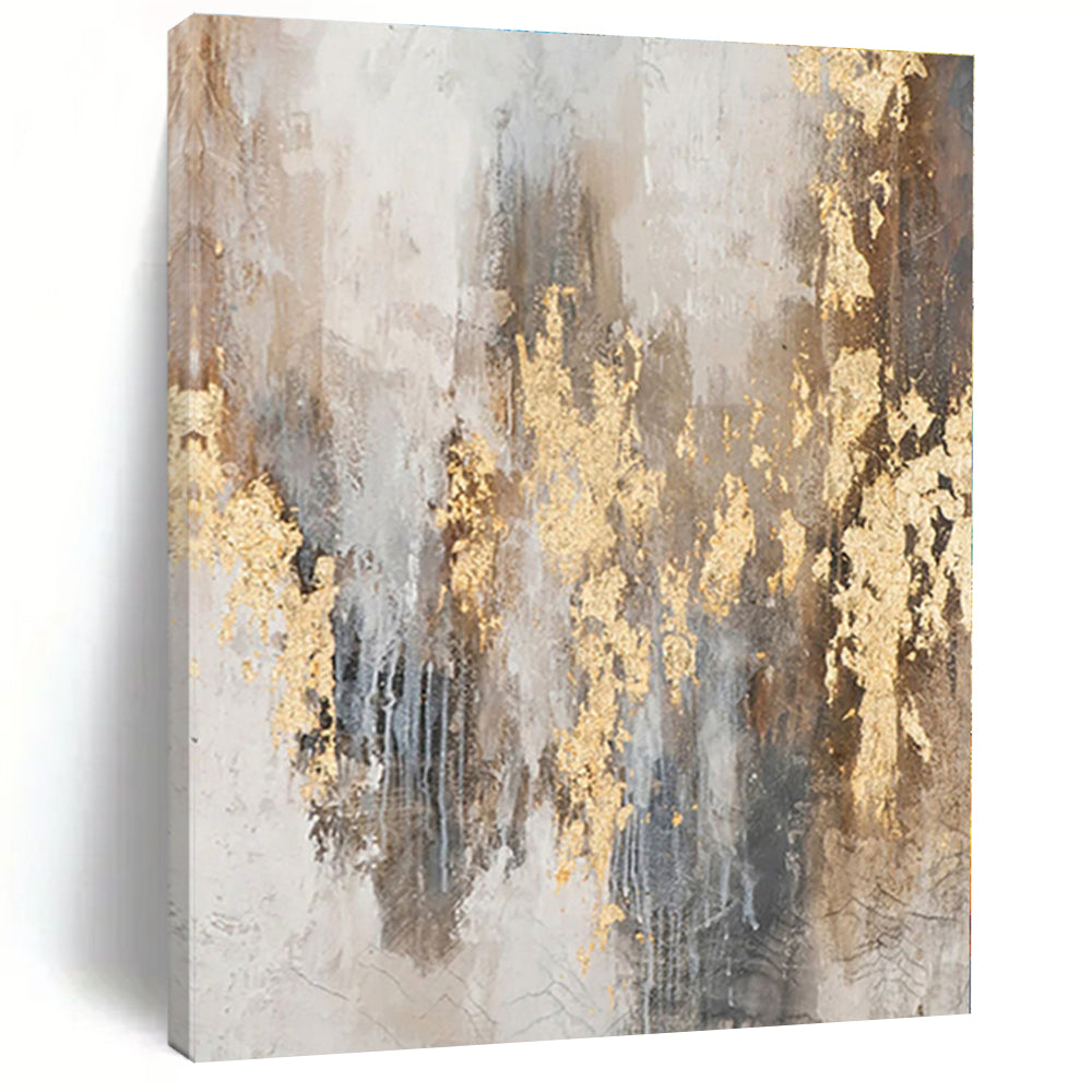 “Gold - Gray Textured Abstraction” - Gold, Gray, White Abstract Textured Painting On Canvas PS0576