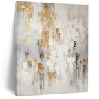 White, Gray & Gold Abstract Splatter "Gilded Mist" Painting On Canvas PS0866