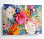 “Textured Rose Bouquet” - Impasto Oil Painting On Canvas DKS884
