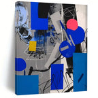 Geometric Fusion: Blue, Gray & Pink Painting On Canvas DS110