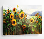 “Sunflower Field with Mountain View” - Impressionist Landscape - Painting On Canvas PT1760