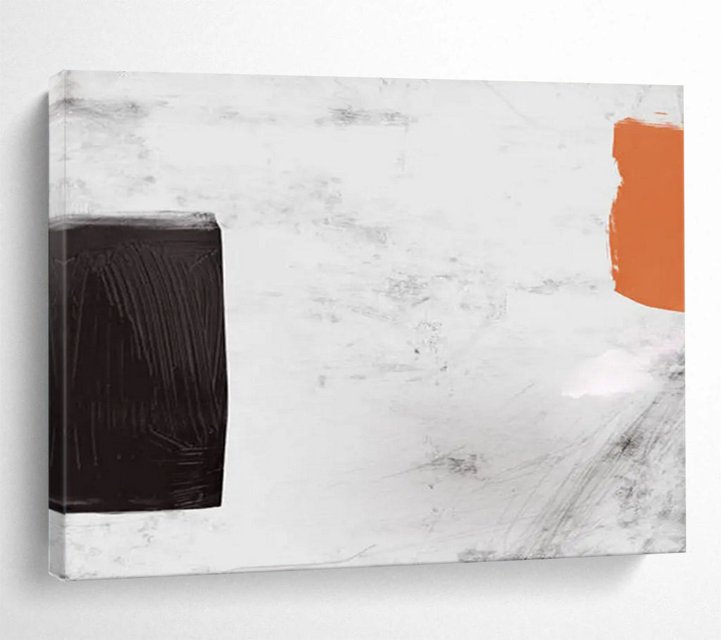 “Minimalist Black, White, and Orange Abstract” - Bold Abstract Painting On Canvas PT146