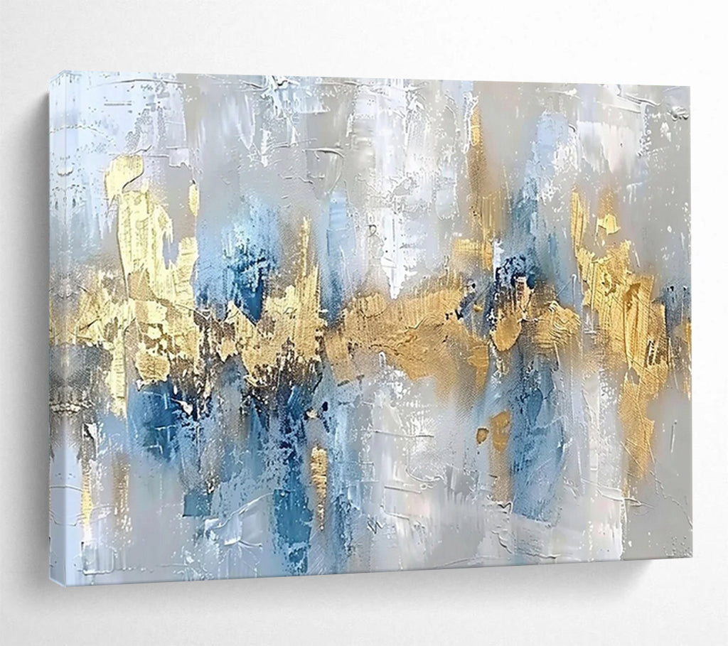 “Cool Blue & Gold Fusion” - Abstract Metallic Painting On Canvas PT046