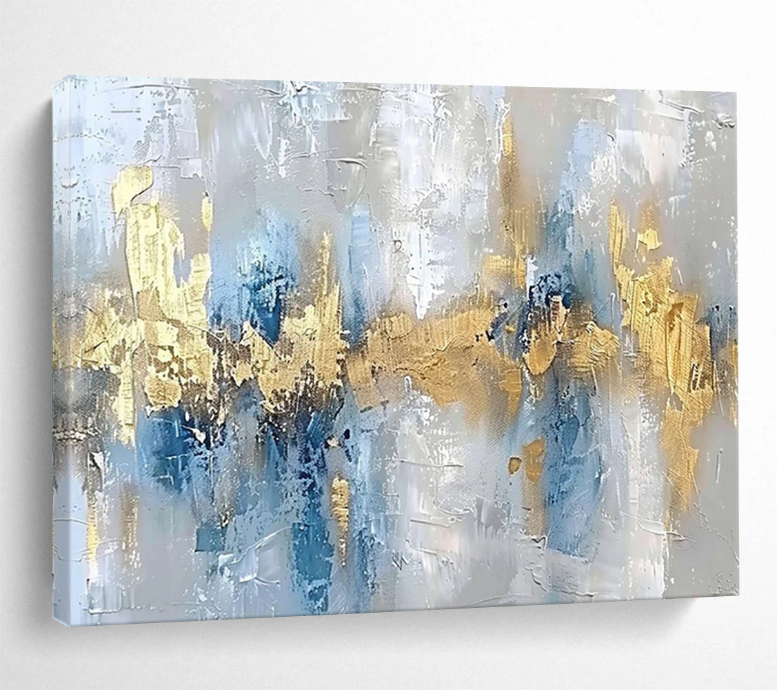 “Cool Blue & Gold Fusion” - Abstract Metallic Painting On Canvas PT046