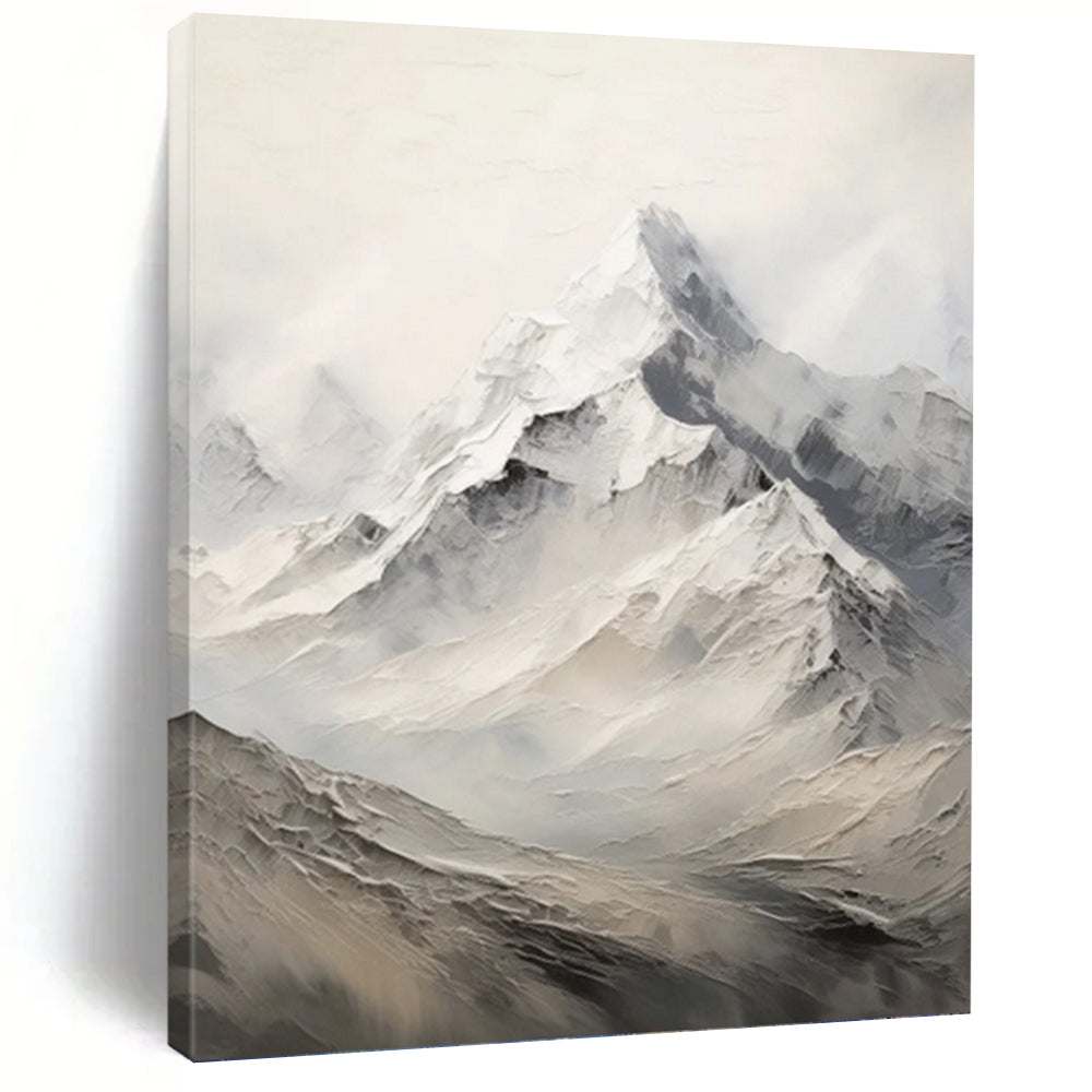 “White - Grey Mountain Peaks” - Impasto Landscape Painting On Canvas PT1256