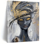 “Stylized Woman with Gold and Gray” - Contemporary Acrylic Painting On Canvas PT2197