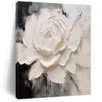 White, Gray with Textured Flower "Sculpted Petals" Impasto Floral Painting On Canvas PS1202