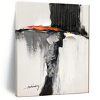 Black - White - Orange Abstract Mix, With a Nod to Clyfford Still's Style, Painting On Canvas PT2089