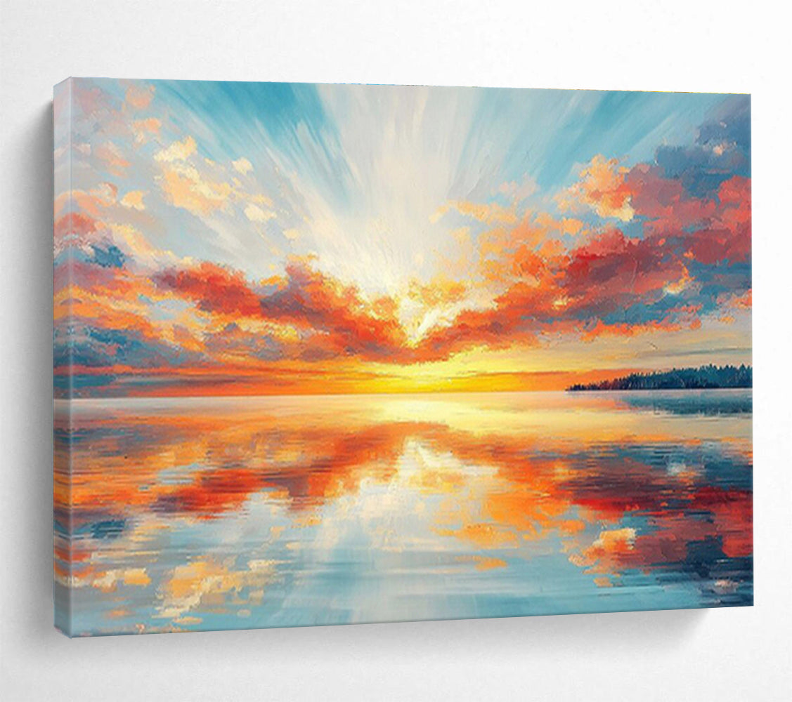 “Vibrant Sunset Seascape” - Realistic Seascape Painting, Great for Beach House & Home Office DKS622