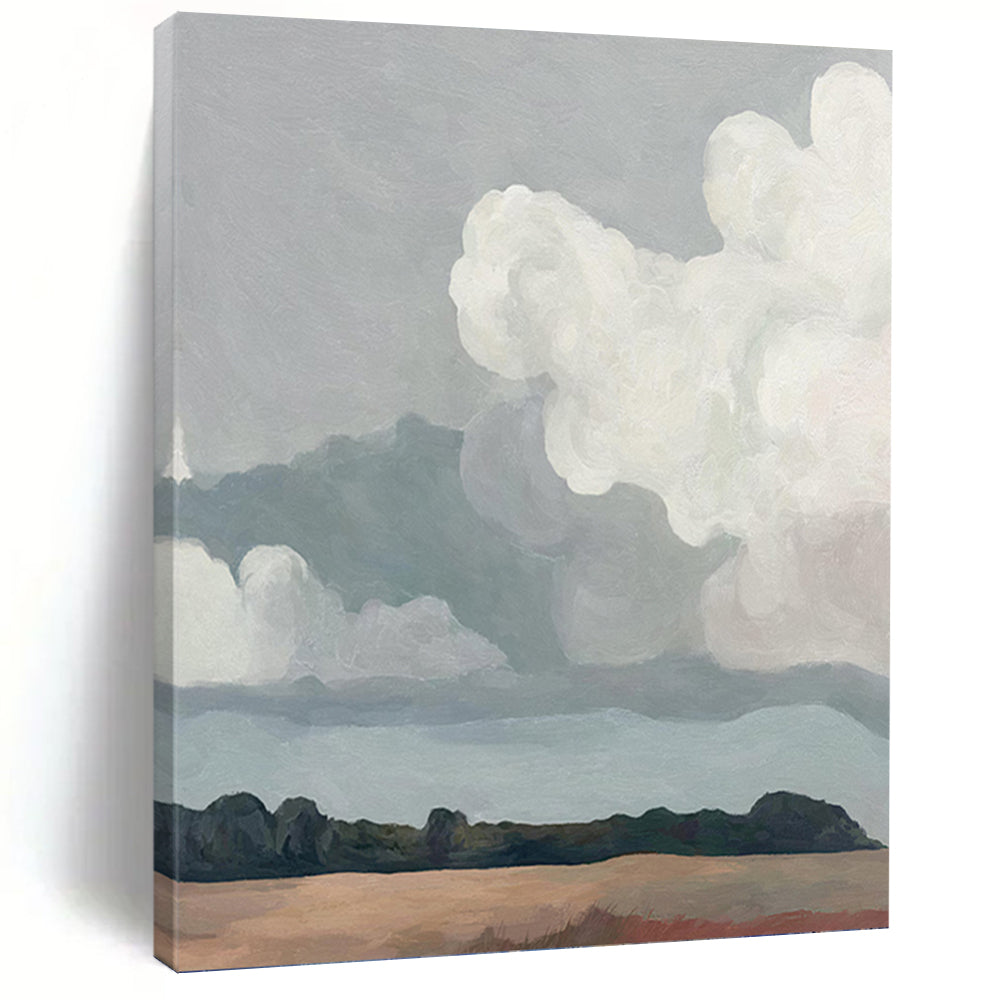 “Simple Skies & Plains” - Gray, White, Minimalist Landscape Painting On Canvas PT1463