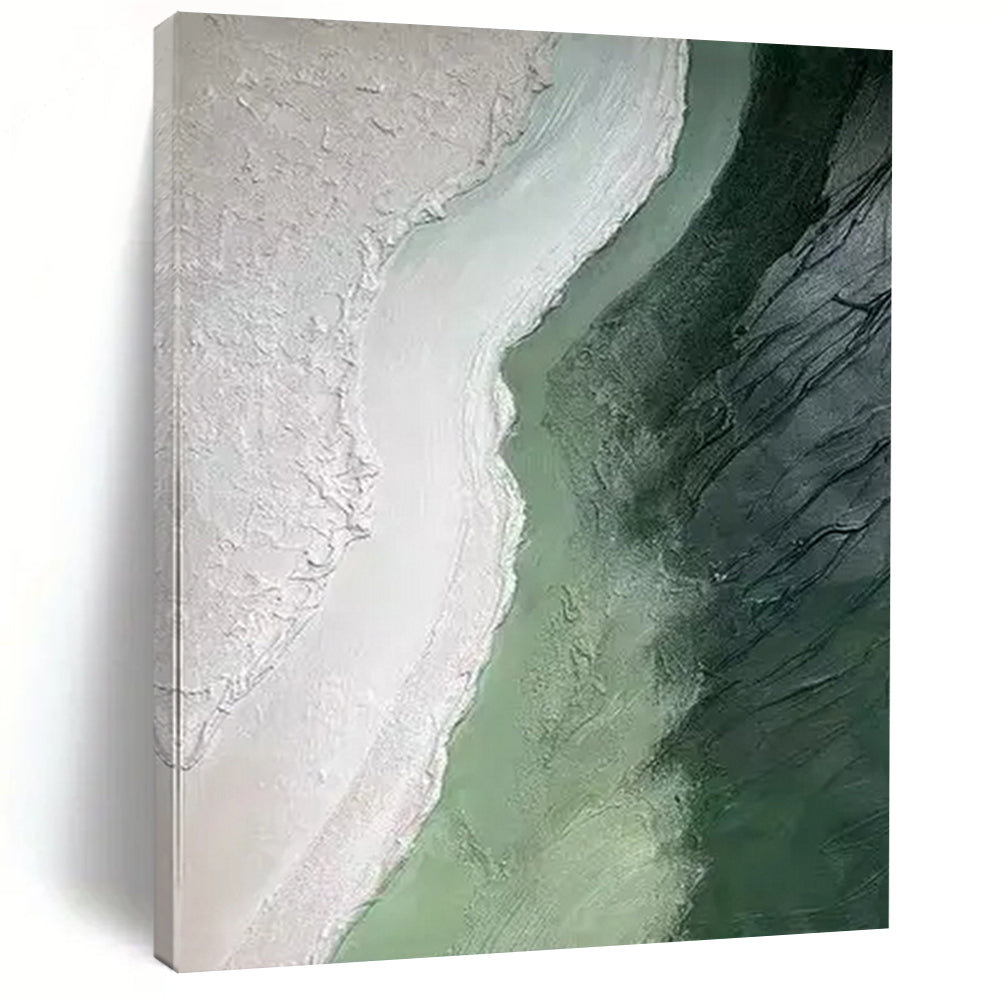 Textured Green and White, "Coastal Layers" – Textured Abstract Painting On Canvas PS0938