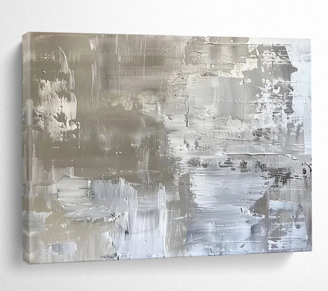“Silver and Gray Textured Abstract” - Industrial Abstract Painting On Canvas PT104