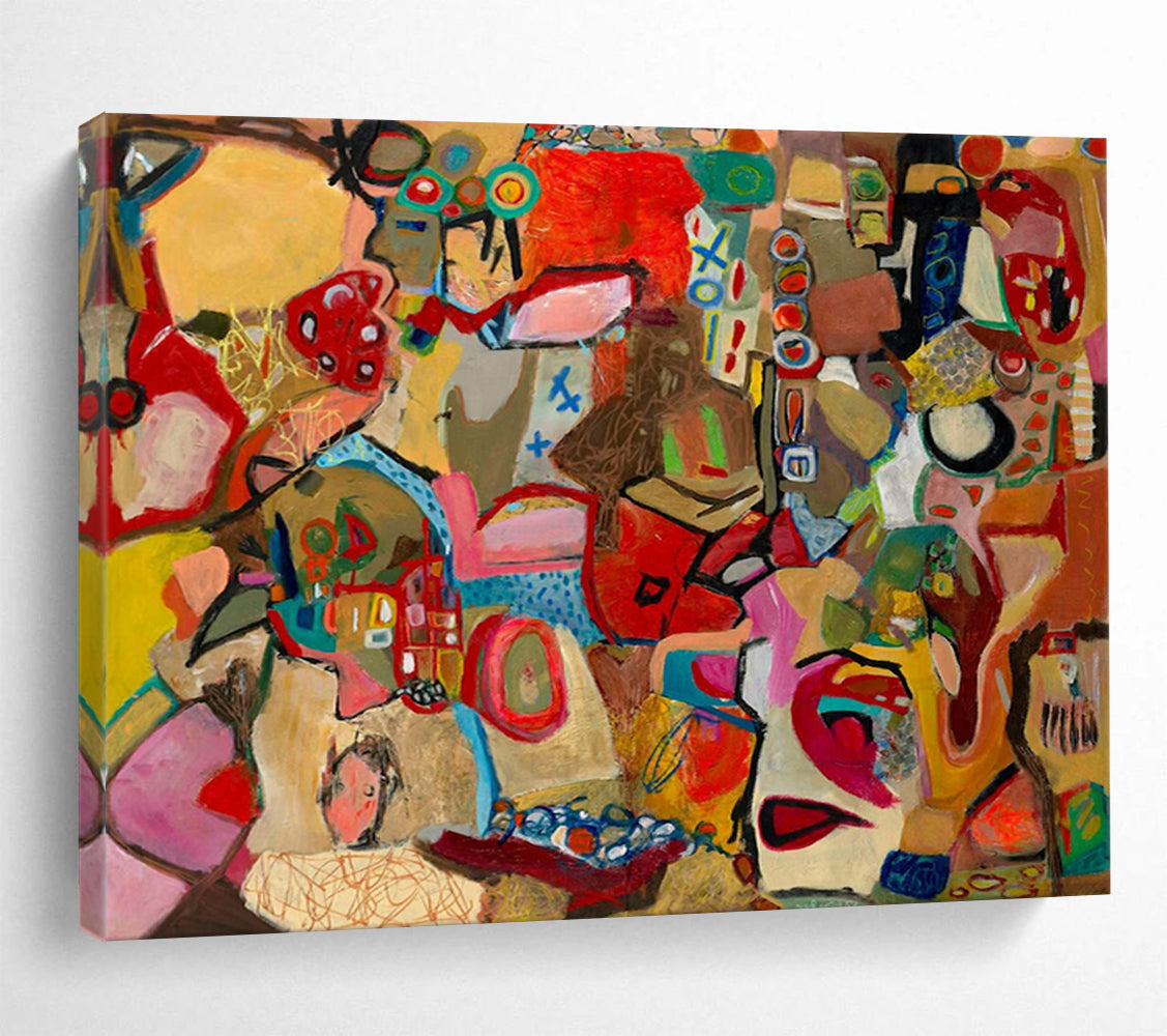 “Warm - Toned Abstract Puzzle” - Colorful Cubist Painting On Canvas PT240