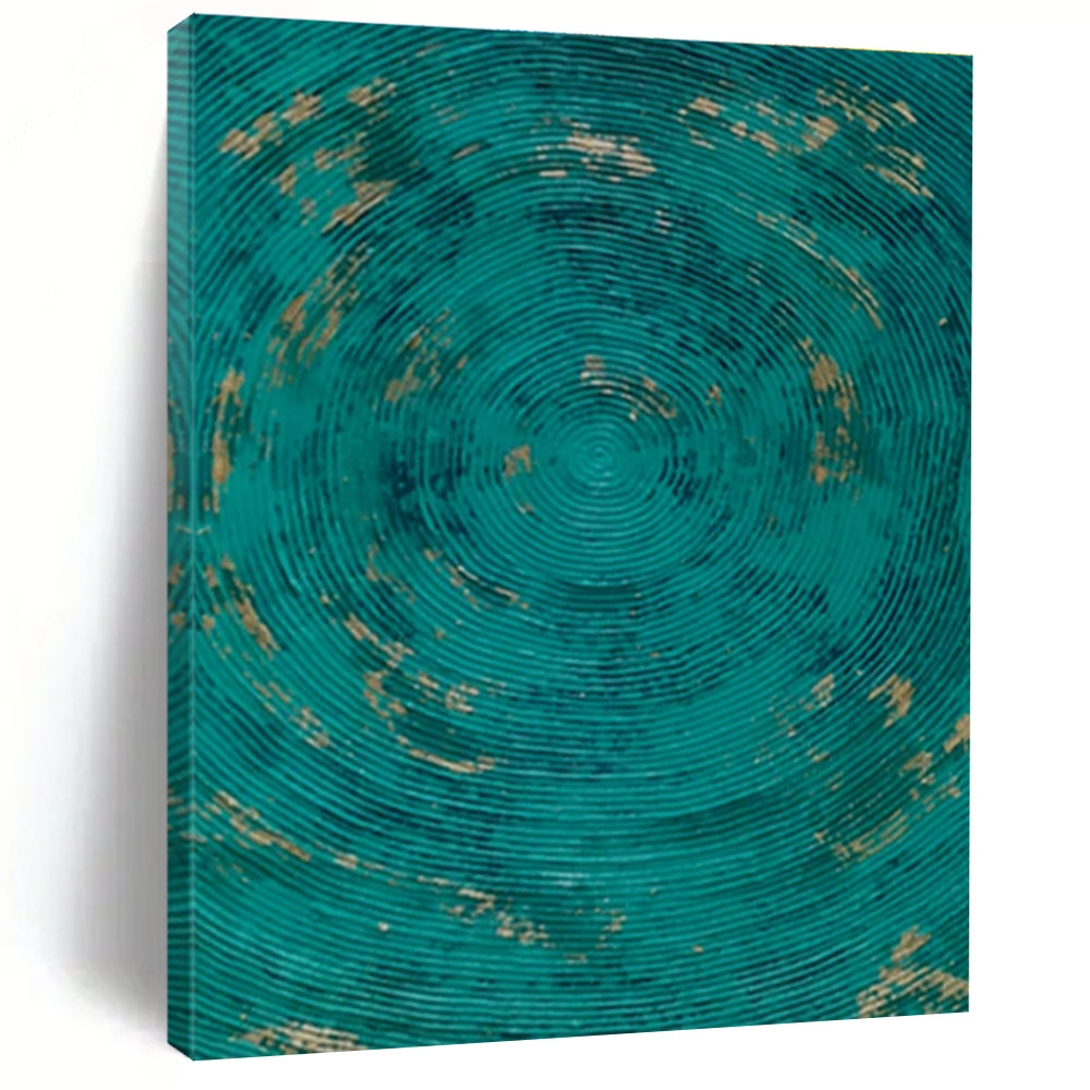 Teal and Gold Circles, "Oceanic Rhythm" – Abstract Geometric Painting On Canvas PS0902