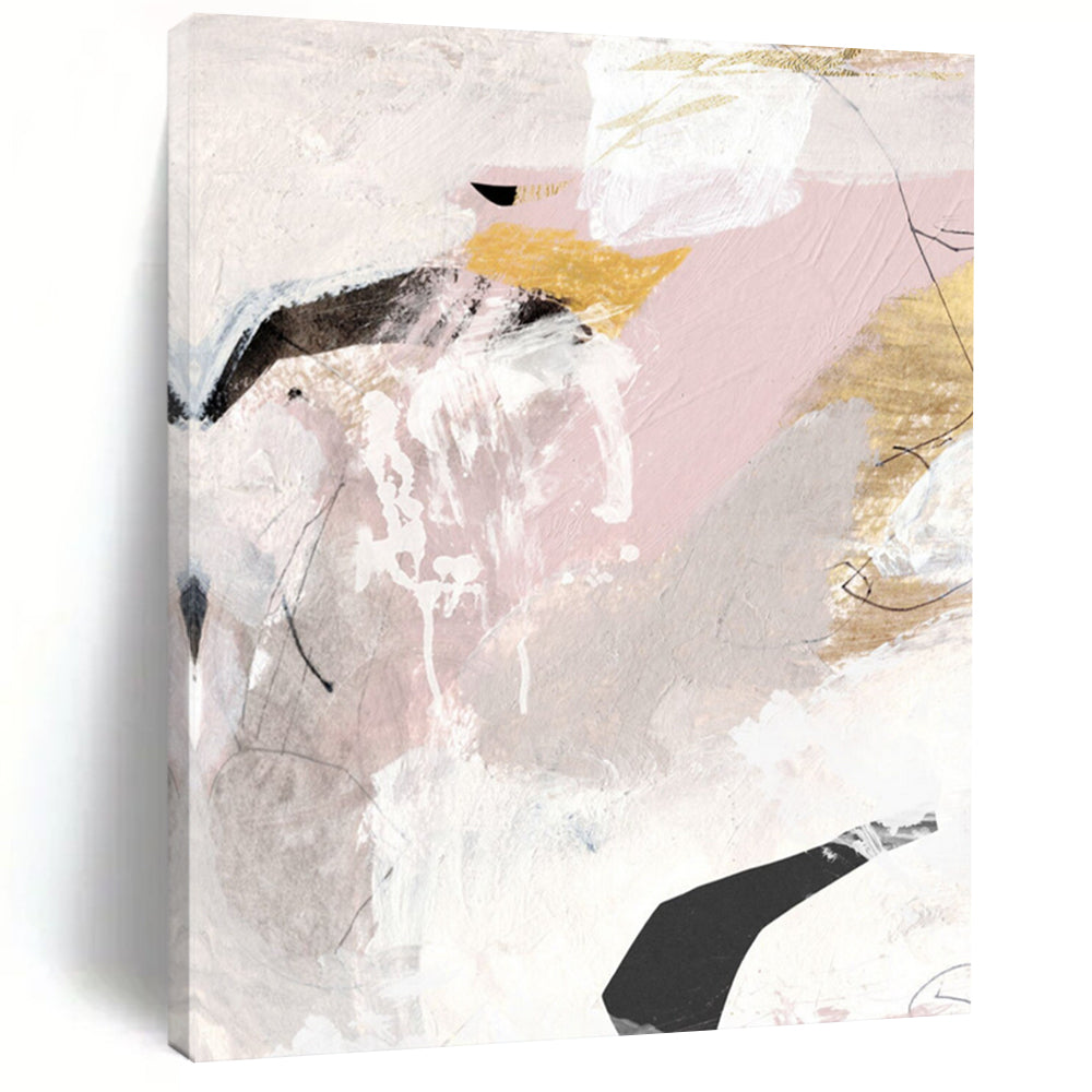 “Blush & Gold Abstract” - Soft Pinks, Grays & Gold Accents Painting On Canvas DS188