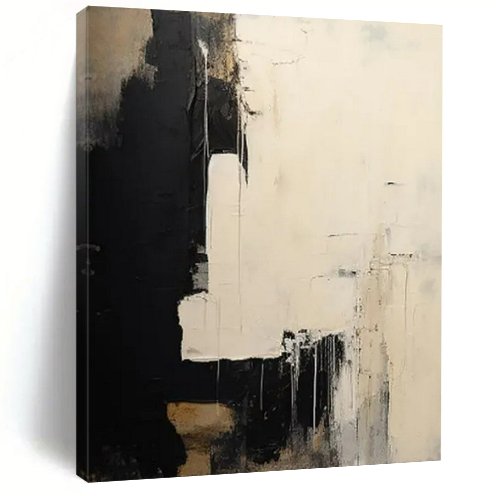 “Black and White Abstract Drama” - Abstract Expressionist Painting On Canvas PT2362