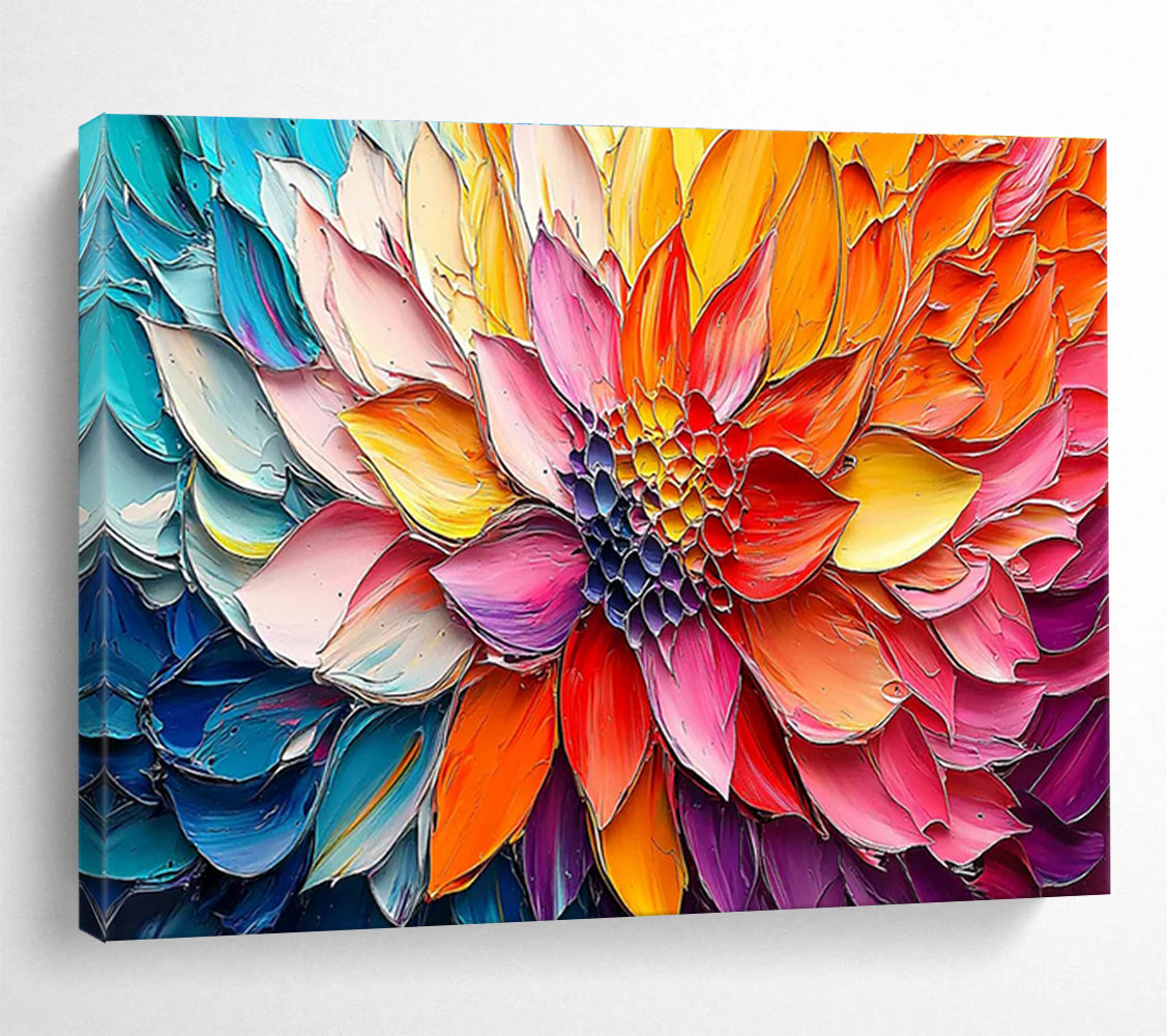 “Colorful Impasto Flower” - Impasto Oil Floral Painting On Canvas DKS866