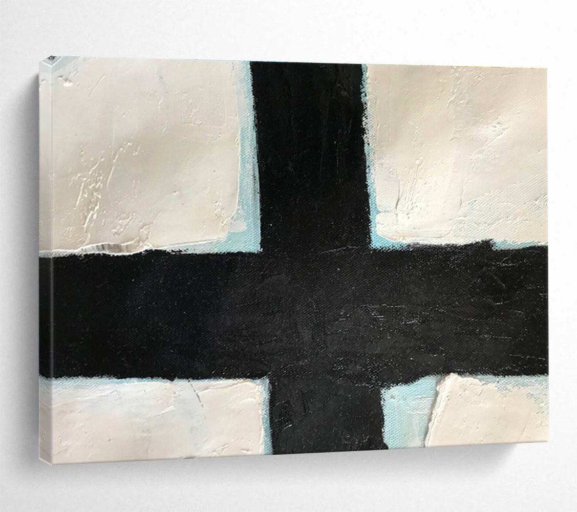 Bold Black - White Cross Abstract Painting On Canvas DKS180