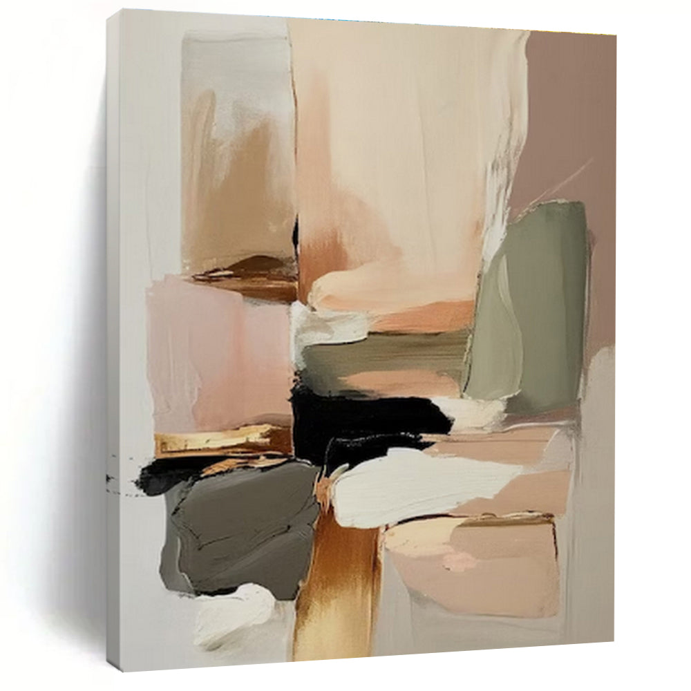 “Blush - Neutral Abstract Blocks” - Blush, Neutral Tones Abstract Geometric Painting On Canvas PS0736