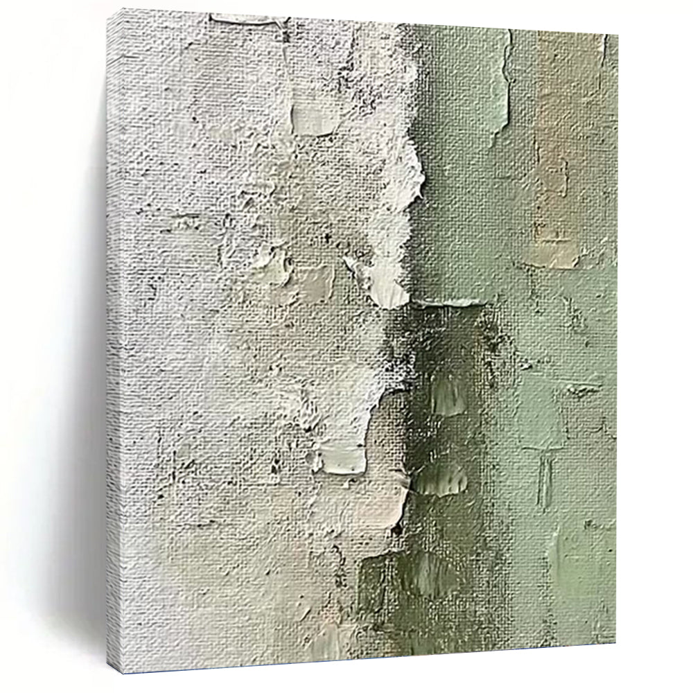 “Textured Green and White Abstract” - Wabi - Sab Style Painting On Canvas PT1002
