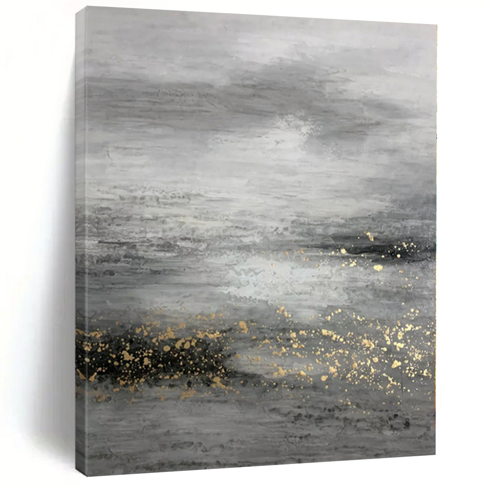 “Grey - Gold Abstract Misty Landscape” - Ethereal Landscape Painting On Canvas PS0345
