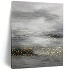 “Grey - Gold Abstract Misty Landscape” - Ethereal Landscape Painting On Canvas PS0345