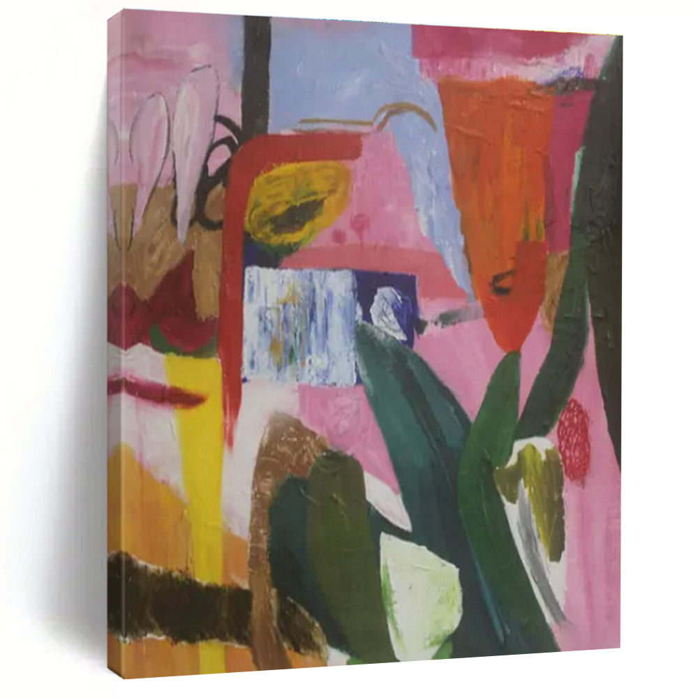 Pink, Green, Blue, Yellow with Playful Forms "Botanical Rhapsody" Abstract Painting On Canvas PS1410