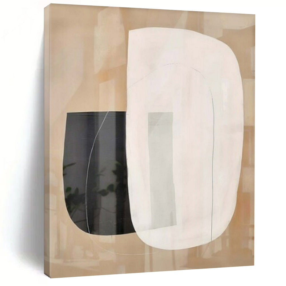 Beige, White, and Black Overlapping "Transparent Tranquility" Abstract Geometric Painting On Canvas PS1051