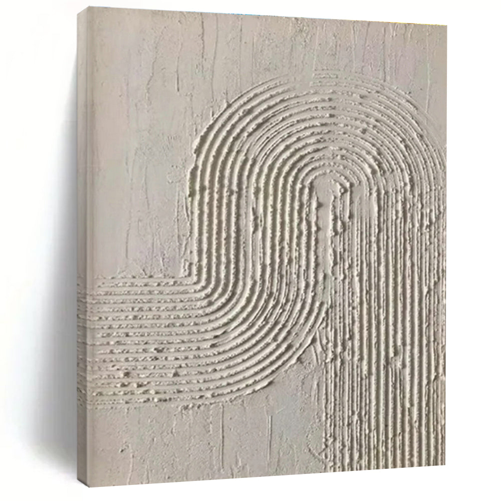 “Textured White Curved Lines” - White, Light - colored Abstract Textured Painting PS0596