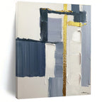 “Blue - Gold Geometric Fusion” - Blue, Gold, Gray Abstract Painting On Canvas PS0514