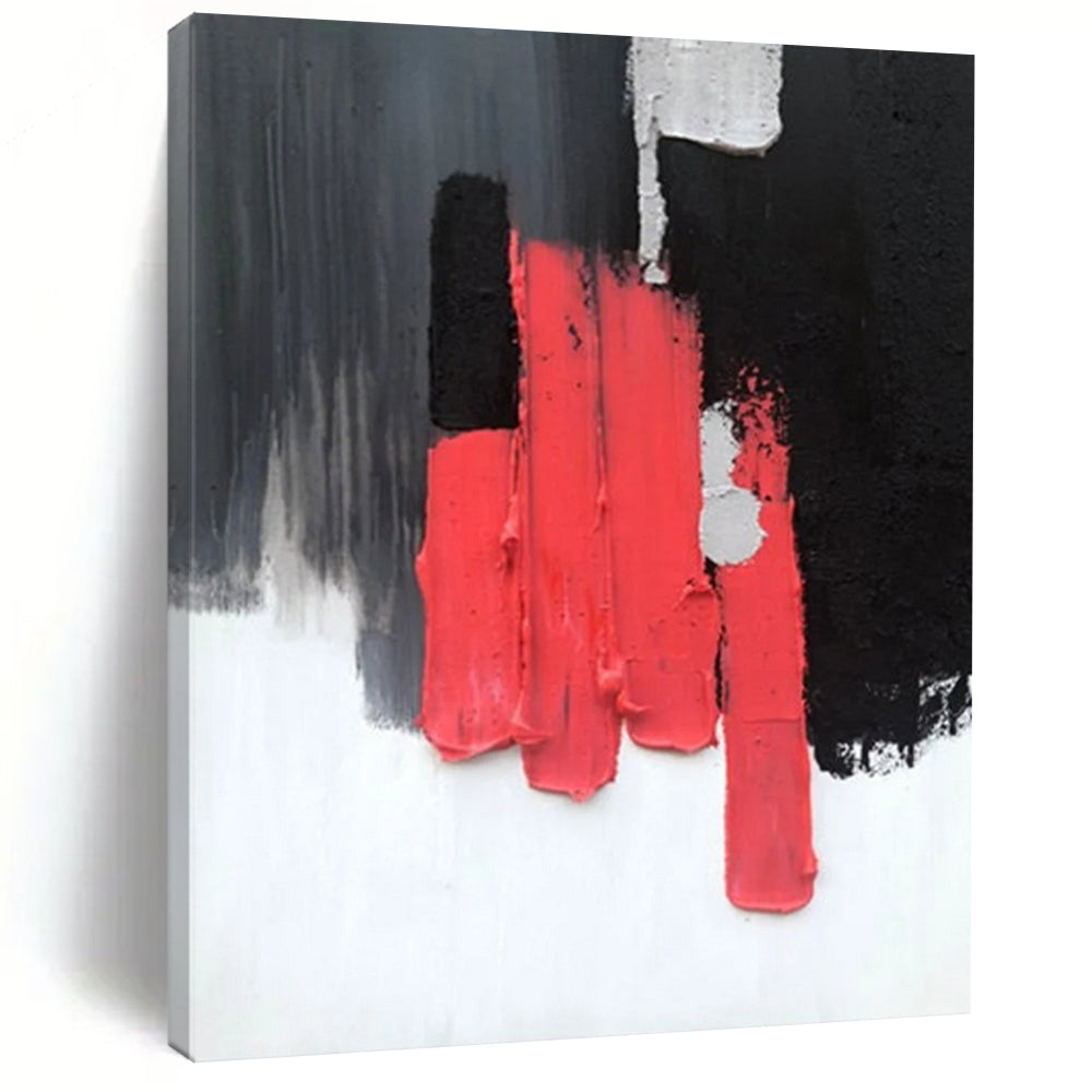 “Bold Blocks: Red, Black, Gray Abstract” - Minimalist Abstract Painting On Canvas DS394