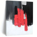 “Bold Blocks: Red, Black, Gray Abstract” - Minimalist Abstract Painting On Canvas DS394