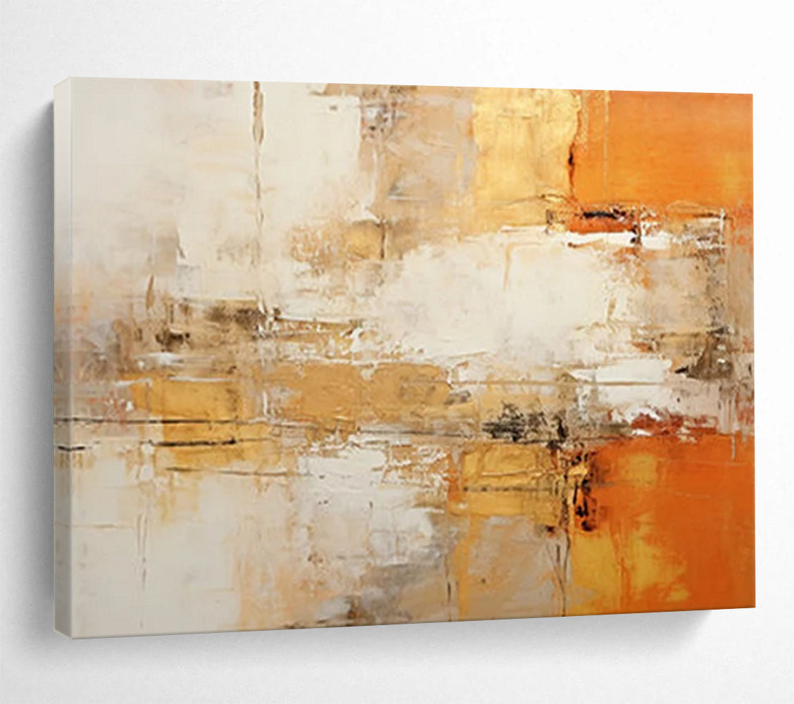 “Warm Orange and Beige Abstract Layers” - Impasto Abstract Painting On Canvas PT096