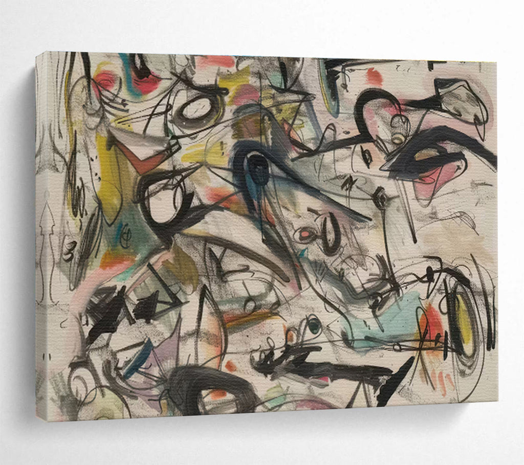 Colorful Chaotic Abstract Doodles Modern Abstract Painting On Canvas DKS144