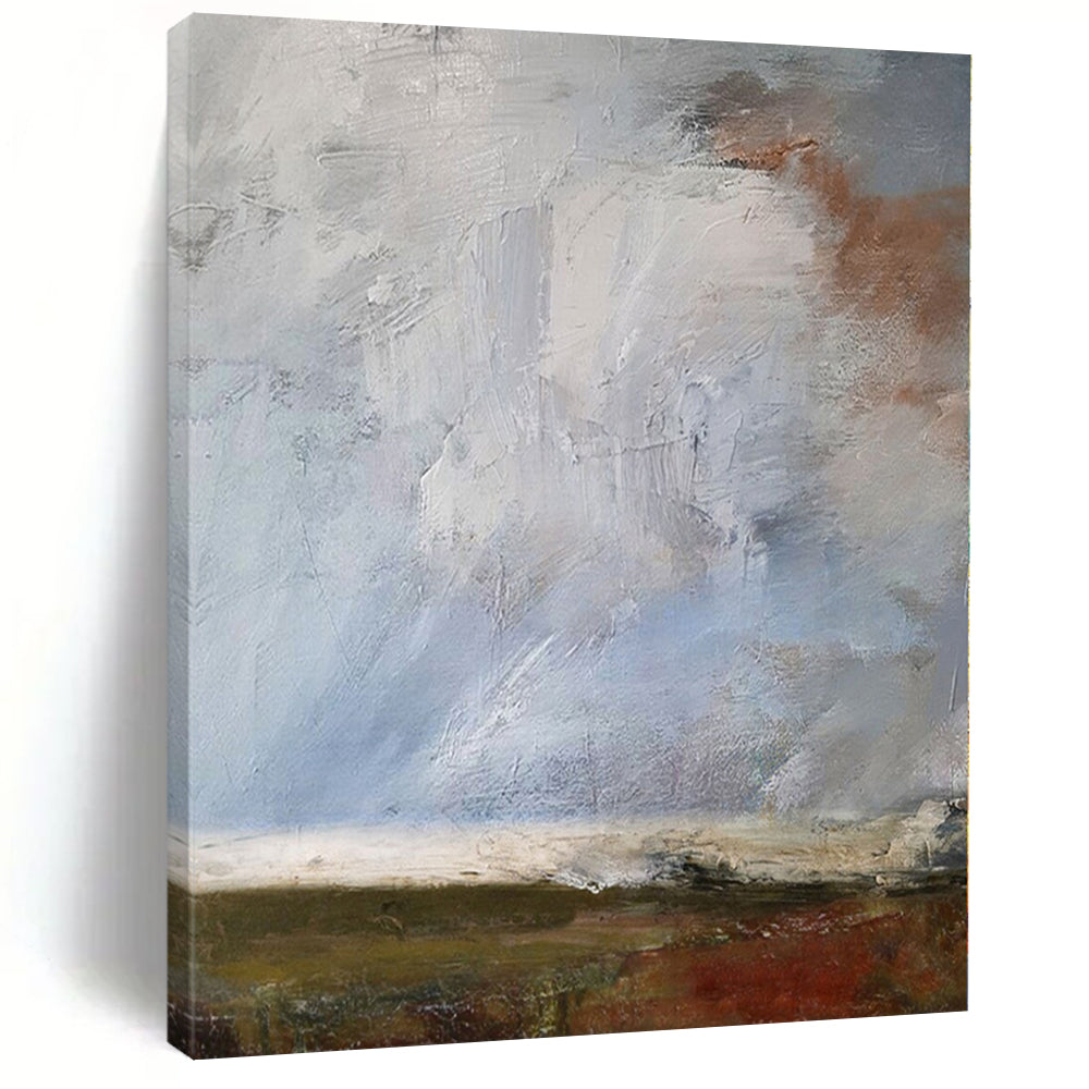Blue, Gray, Green and Brown with Textured Layers "Subtle Horizon" Abstract Landscape Painting On Canvas PS1140